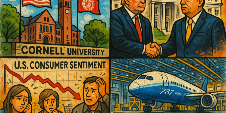 US digest: Cornell restores federal research funds, consumer sentiment falls, Boeing expands 787 plant